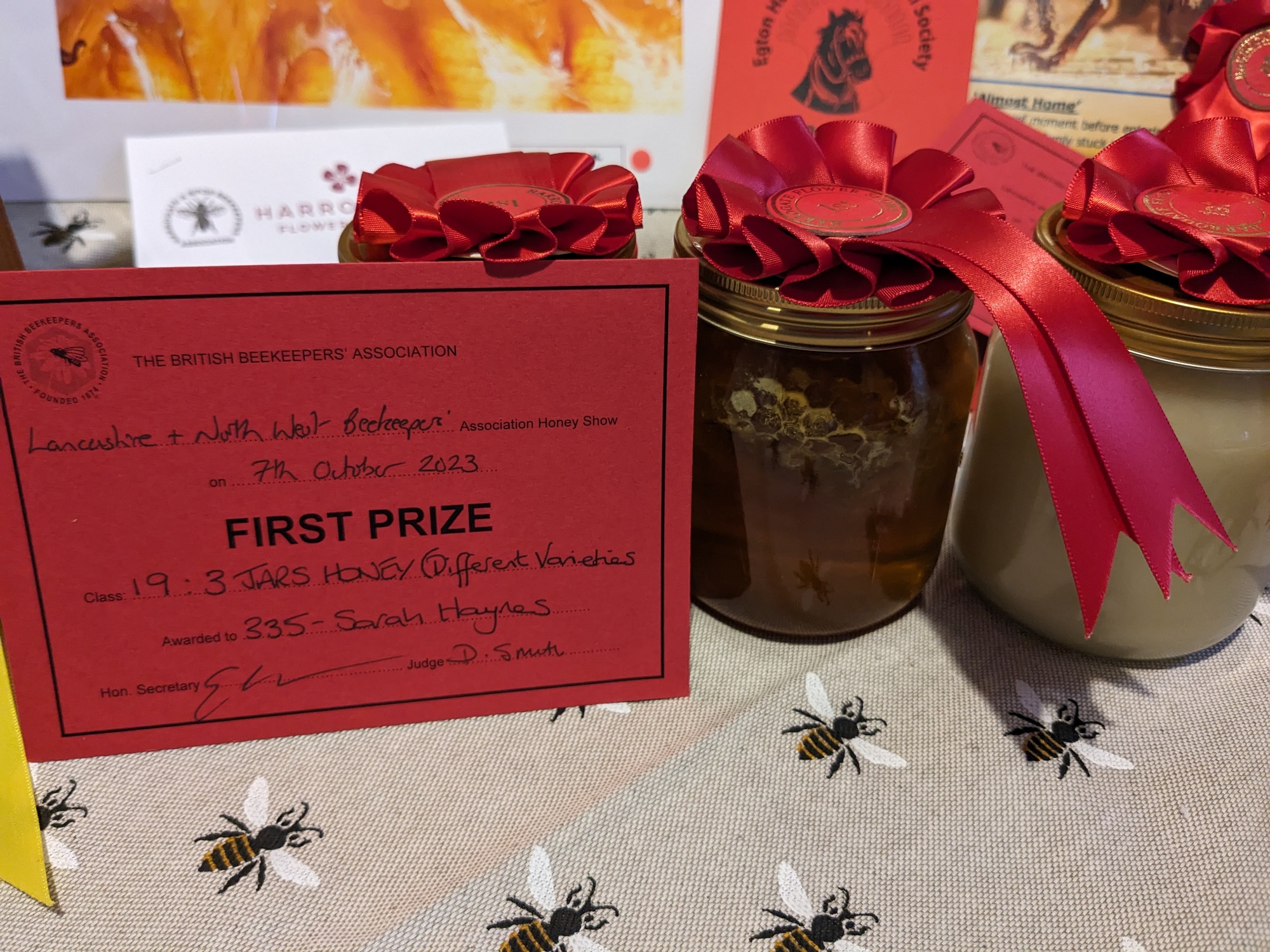First prize at the Lancashire & Northwest Beekeepers Association Honey Show
